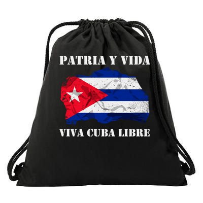 Patria Y Vida Viva Cuba Libre Distressed Cuban Flag Drawstring Bag