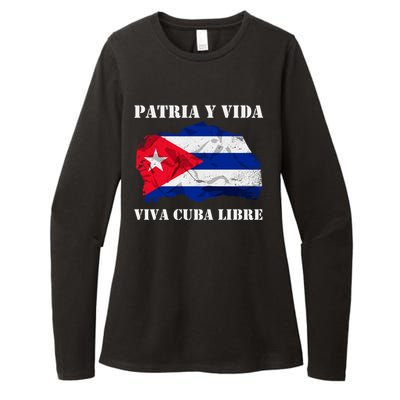 Patria Y Vida Viva Cuba Libre Distressed Cuban Flag Womens CVC Long Sleeve Shirt