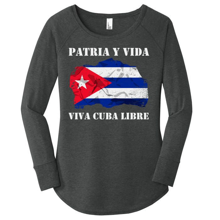 Patria Y Vida Viva Cuba Libre Distressed Cuban Flag Women's Perfect Tri Tunic Long Sleeve Shirt