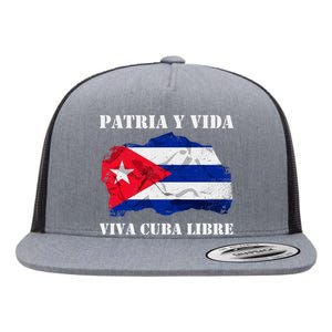 Patria Y Vida Viva Cuba Libre Distressed Cuban Flag Flat Bill Trucker Hat