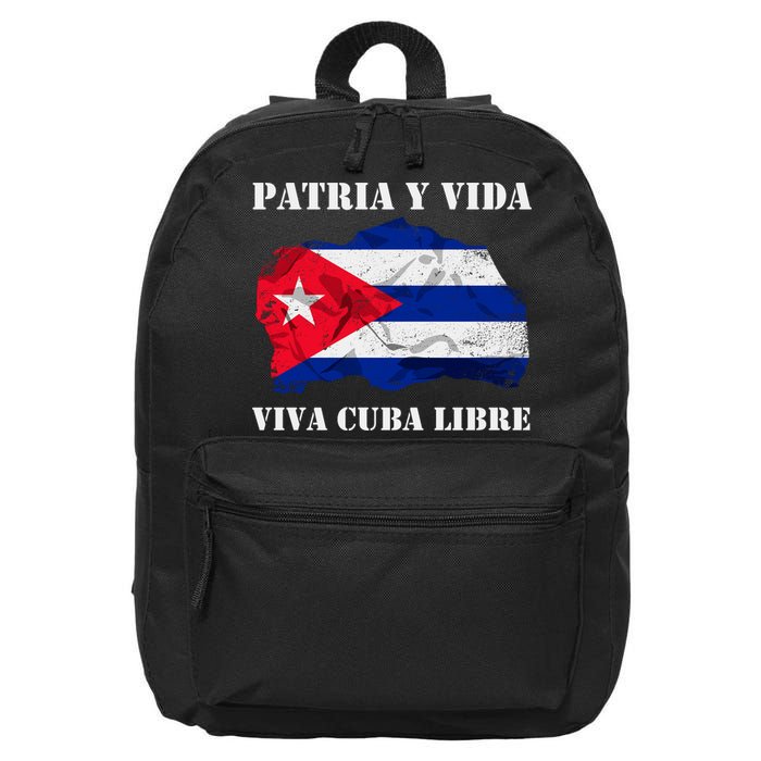 Patria Y Vida Viva Cuba Libre Distressed Cuban Flag 16 in Basic Backpack