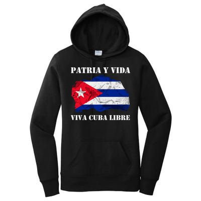 Patria Y Vida Viva Cuba Libre Distressed Cuban Flag Women's Pullover Hoodie