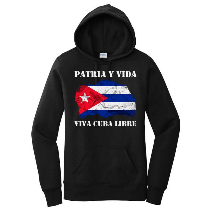 Patria Y Vida Viva Cuba Libre Distressed Cuban Flag Women's Pullover Hoodie