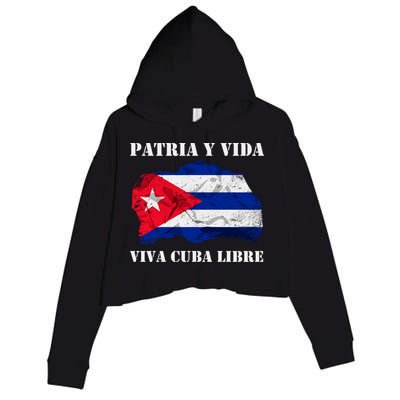 Patria Y Vida Viva Cuba Libre Distressed Cuban Flag Crop Fleece Hoodie