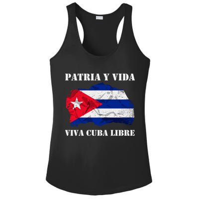 Patria Y Vida Viva Cuba Libre Distressed Cuban Flag Ladies PosiCharge Competitor Racerback Tank