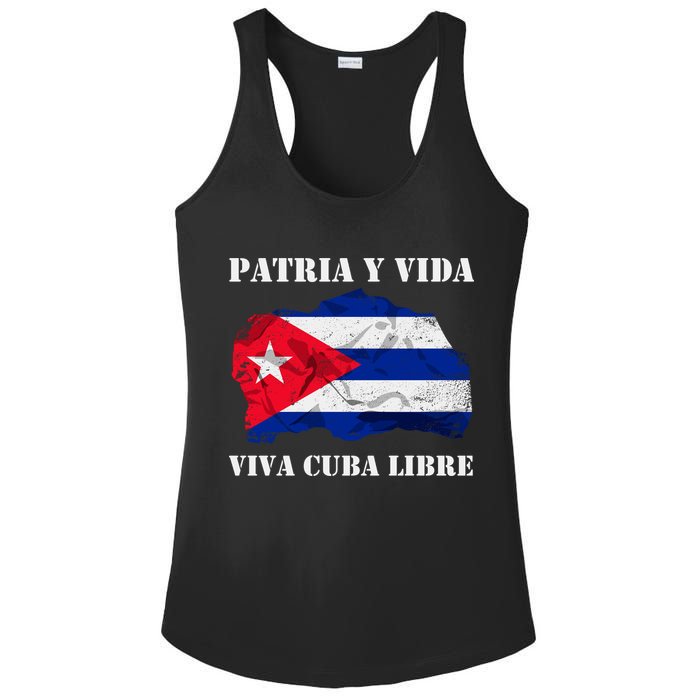 Patria Y Vida Viva Cuba Libre Distressed Cuban Flag Ladies PosiCharge Competitor Racerback Tank