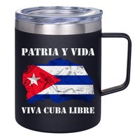 Patria Y Vida Viva Cuba Libre Distressed Cuban Flag 12oz Stainless Steel Coffee Mug