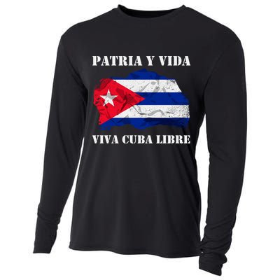 Patria Y Vida Viva Cuba Libre Distressed Cuban Flag Cooling Performance Long Sleeve Crew