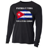 Patria Y Vida Viva Cuba Libre Distressed Cuban Flag Cooling Performance Long Sleeve Crew