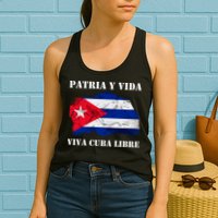 Patria Y Vida Viva Cuba Libre Distressed Cuban Flag Womens Tank Top