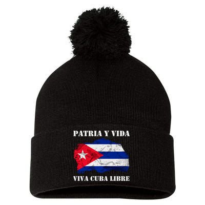 Patria Y Vida Viva Cuba Libre Distressed Cuban Flag Pom Pom 12in Knit Beanie