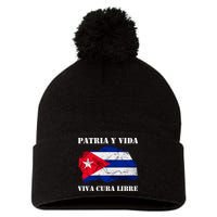 Patria Y Vida Viva Cuba Libre Distressed Cuban Flag Pom Pom 12in Knit Beanie