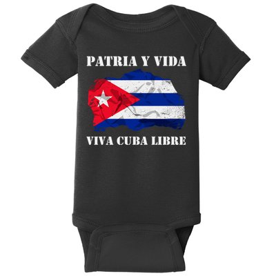 Patria Y Vida Viva Cuba Libre Distressed Cuban Flag Baby Bodysuit