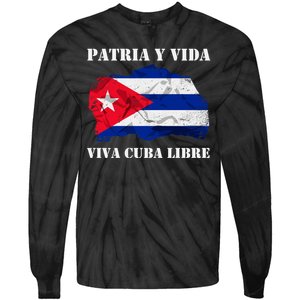 Patria Y Vida Viva Cuba Libre Distressed Cuban Flag Tie-Dye Long Sleeve Shirt