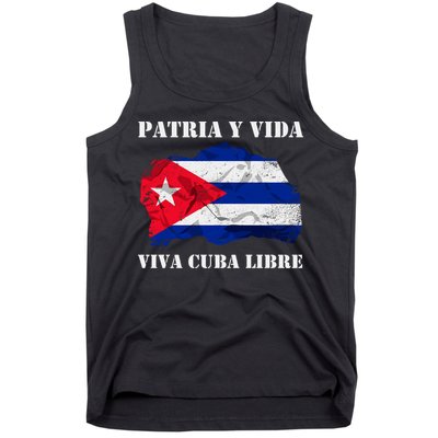 Patria Y Vida Viva Cuba Libre Distressed Cuban Flag Tank Top