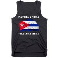 Patria Y Vida Viva Cuba Libre Distressed Cuban Flag Tank Top