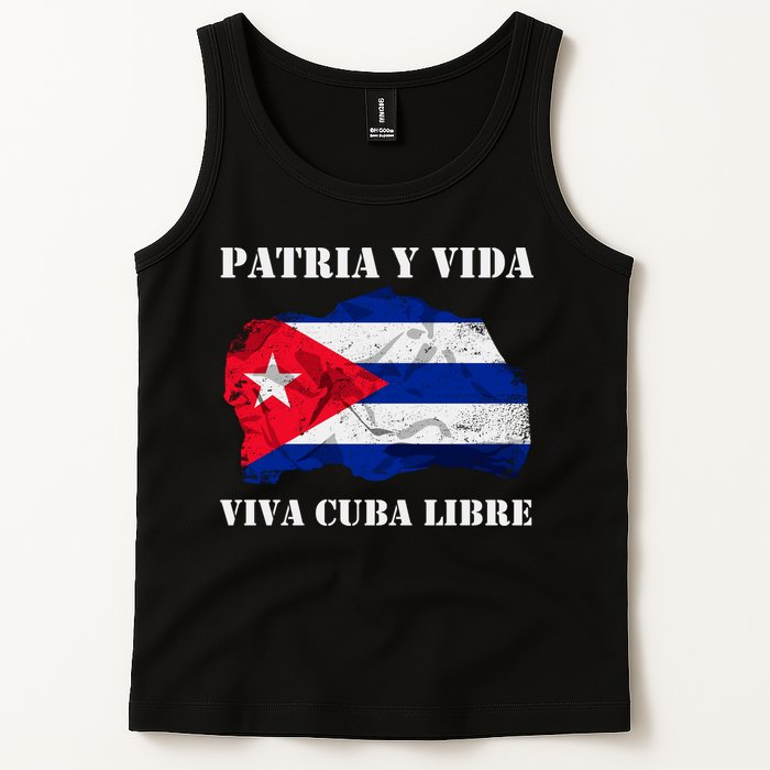 Patria Y Vida Viva Cuba Libre Distressed Cuban Flag Tank Top