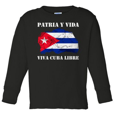 Patria Y Vida Viva Cuba Libre Distressed Cuban Flag Toddler Long Sleeve Shirt