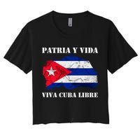 Patria Y Vida Viva Cuba Libre Distressed Cuban Flag Crop Top