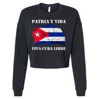 Patria Y Vida Viva Cuba Libre Distressed Cuban Flag Cropped Pullover Crew