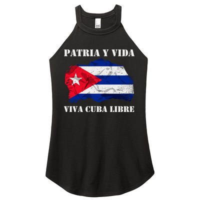 Patria Y Vida Viva Cuba Libre Distressed Cuban Flag Women's Perfect Tri Rocker Tank