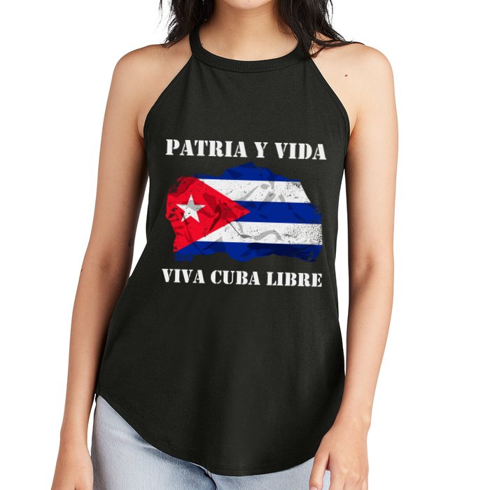 Patria Y Vida Viva Cuba Libre Distressed Cuban Flag Women's Perfect Tri Rocker Tank