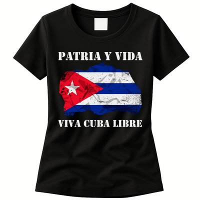 Patria Y Vida Viva Cuba Libre Distressed Cuban Flag Womens T-Shirt