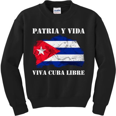 Patria Y Vida Viva Cuba Libre Distressed Cuban Flag Kids Sweatshirt