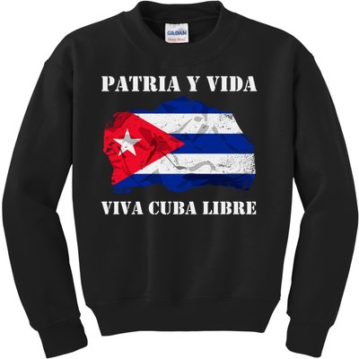 Patria Y Vida Viva Cuba Libre Distressed Cuban Flag Kids Sweatshirt