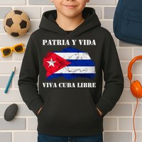 Patria Y Vida Viva Cuba Libre Distressed Cuban Flag Kids Hoodie
