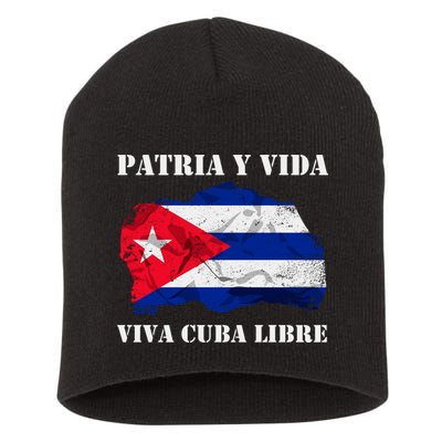 Patria Y Vida Viva Cuba Libre Distressed Cuban Flag Short Acrylic Beanie
