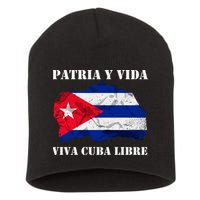 Patria Y Vida Viva Cuba Libre Distressed Cuban Flag Short Acrylic Beanie