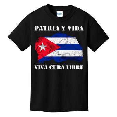 Patria Y Vida Viva Cuba Libre Distressed Cuban Flag Kids T-Shirt