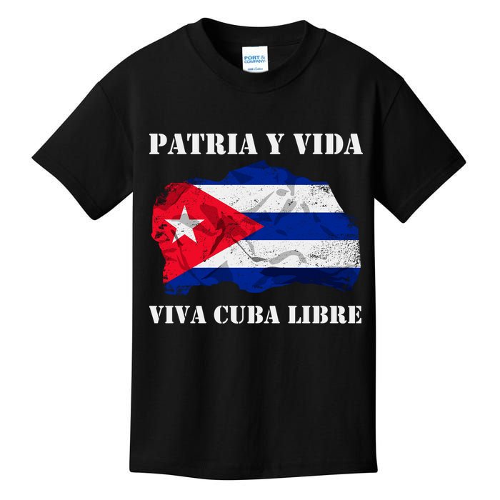 Patria Y Vida Viva Cuba Libre Distressed Cuban Flag Kids T-Shirt