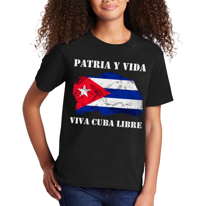 Patria Y Vida Viva Cuba Libre Distressed Cuban Flag Kids T-Shirt