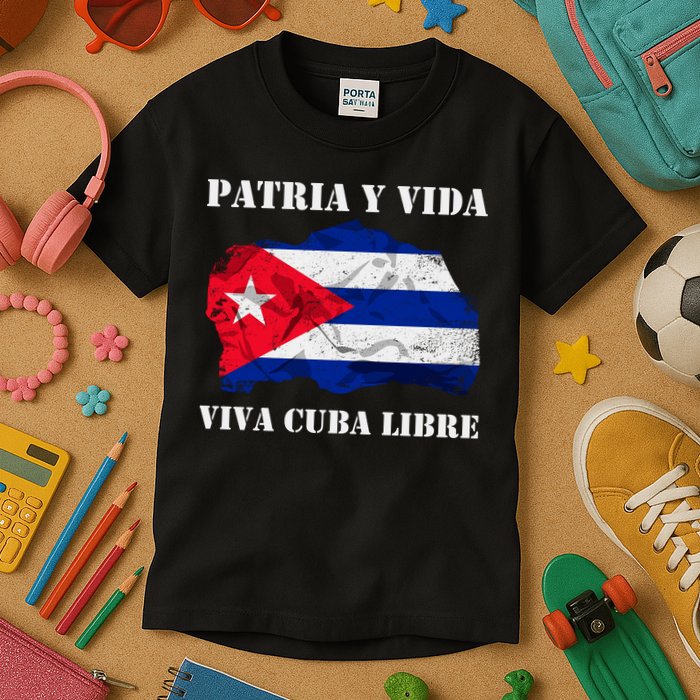 Patria Y Vida Viva Cuba Libre Distressed Cuban Flag Kids T-Shirt