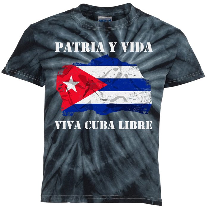 Patria Y Vida Viva Cuba Libre Distressed Cuban Flag Kids Tie-Dye T-Shirt