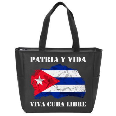 Patria Y Vida Viva Cuba Libre Distressed Cuban Flag Zip Tote Bag