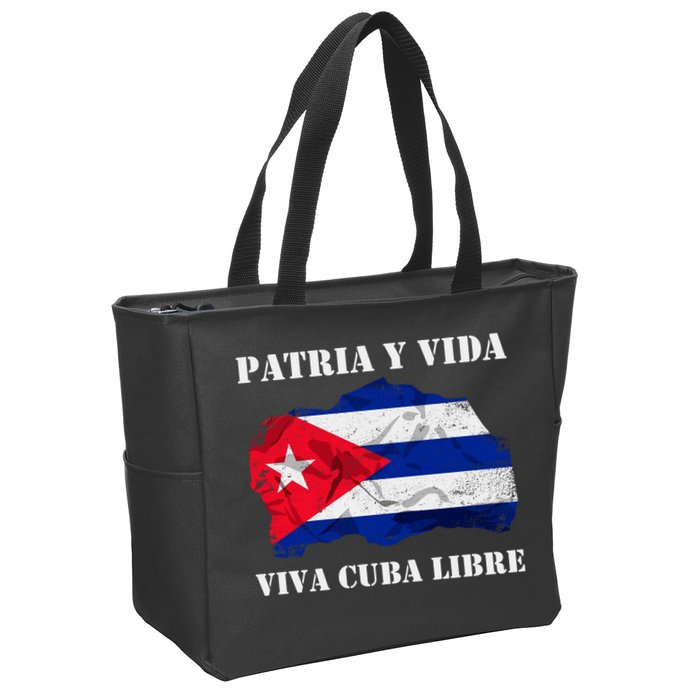Patria Y Vida Viva Cuba Libre Distressed Cuban Flag Zip Tote Bag