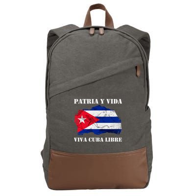 Patria Y Vida Viva Cuba Libre Distressed Cuban Flag Cotton Canvas Backpack