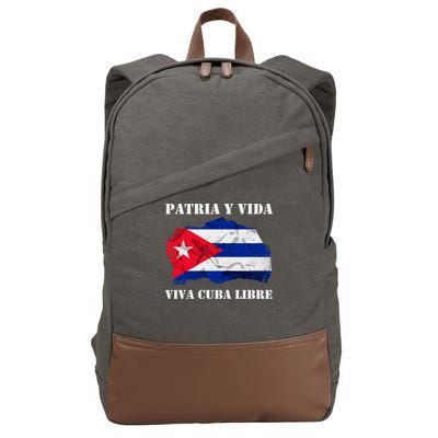 Patria Y Vida Viva Cuba Libre Distressed Cuban Flag Cotton Canvas Backpack