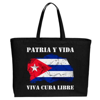 Patria Y Vida Viva Cuba Libre Distressed Cuban Flag Cotton Canvas Jumbo Tote