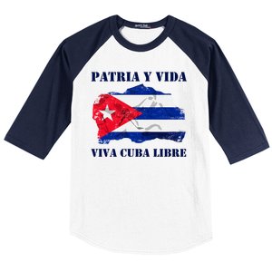 Patria Y Vida Viva Cuba Libre Distressed Cuban Flag Baseball Sleeve Shirt