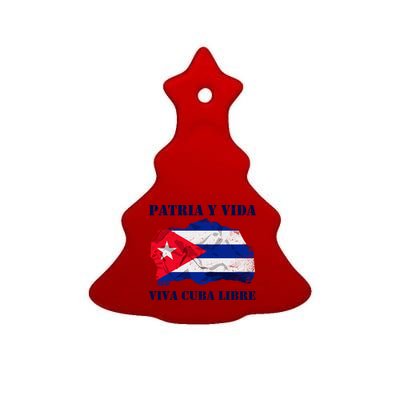 Patria Y Vida Viva Cuba Libre Distressed Cuban Flag Ceramic Tree Ornament