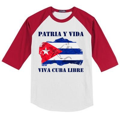 Patria Y Vida Viva Cuba Libre Distressed Cuban Flag Kids Colorblock Raglan Jersey