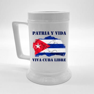 Patria Y Vida Viva Cuba Libre Distressed Cuban Flag Beer Stein