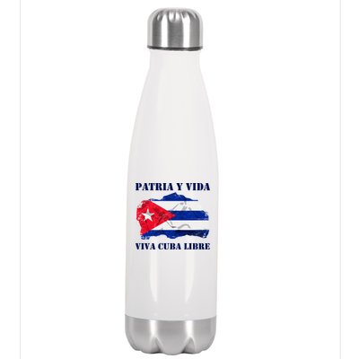 Patria Y Vida Viva Cuba Libre Distressed Cuban Flag Stainless Steel Insulated Water Bottle