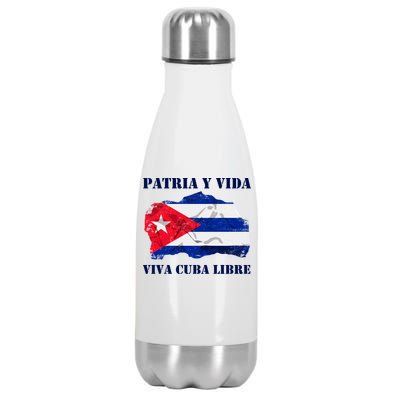 Patria Y Vida Viva Cuba Libre Distressed Cuban Flag Stainless Steel Insulated Water Bottle