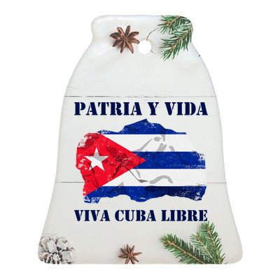 Patria Y Vida Viva Cuba Libre Distressed Cuban Flag Ceramic Bell Ornament