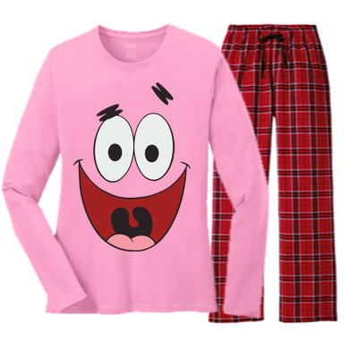 Patrick Cartoon Smile Face Women's Long Sleeve Flannel Pajama Set 